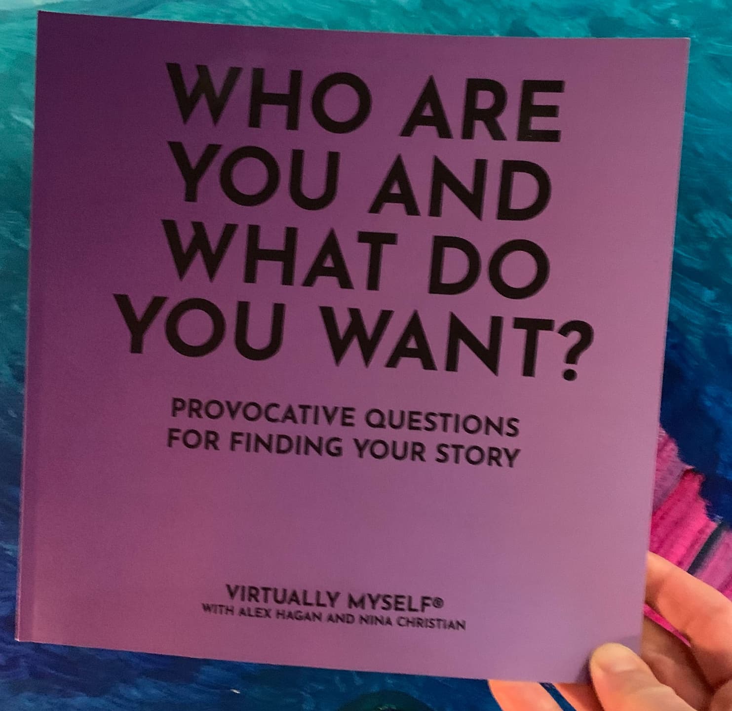 The 'Who Are You and What Do You Want?' journal, held in a hand